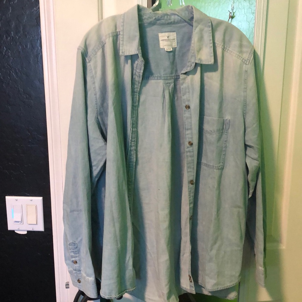 Light wash denim button up